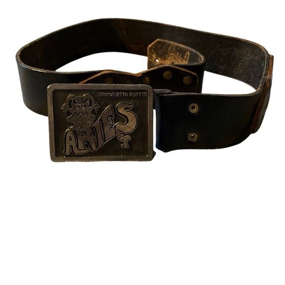 Vintage 1975 Zodiac Sign Aries Belt Buckle with 32” belt boho Whimsigoth 70s main image 13